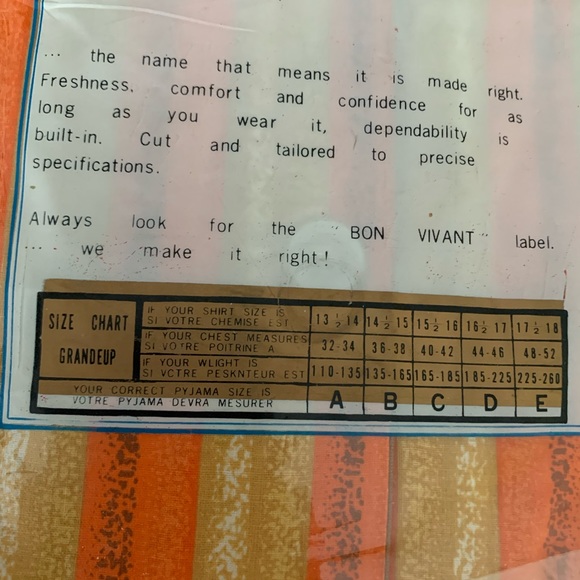 Vintage 60” early 70” men’s PJ BV Bonvivant size C (large) NWT - Picture 6 of 11